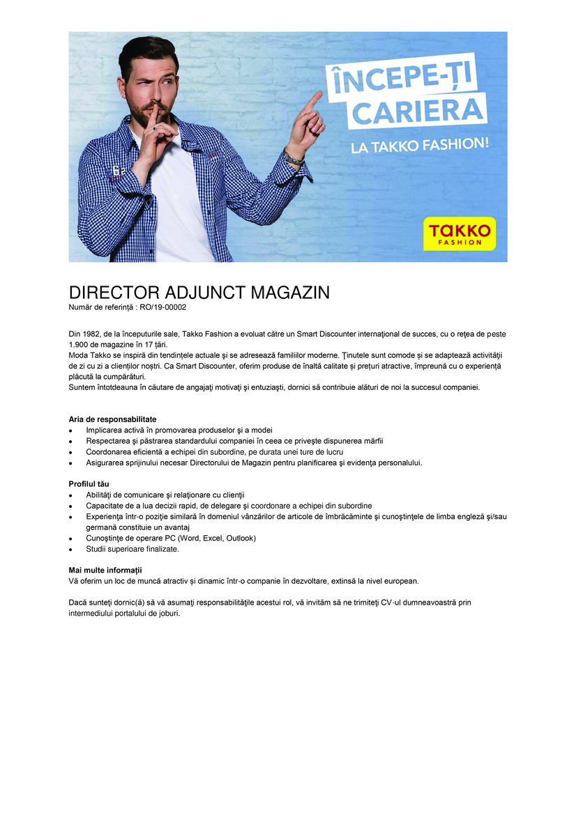 Director adjunct magazin – Brăila, Miercurea-Ciuc, Târgovişte