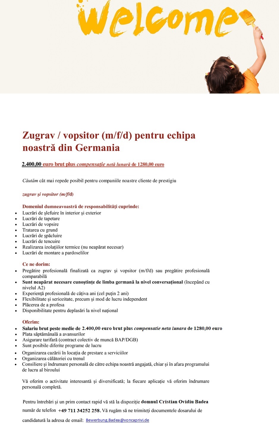 Zugrav / vopsitor (m/f)