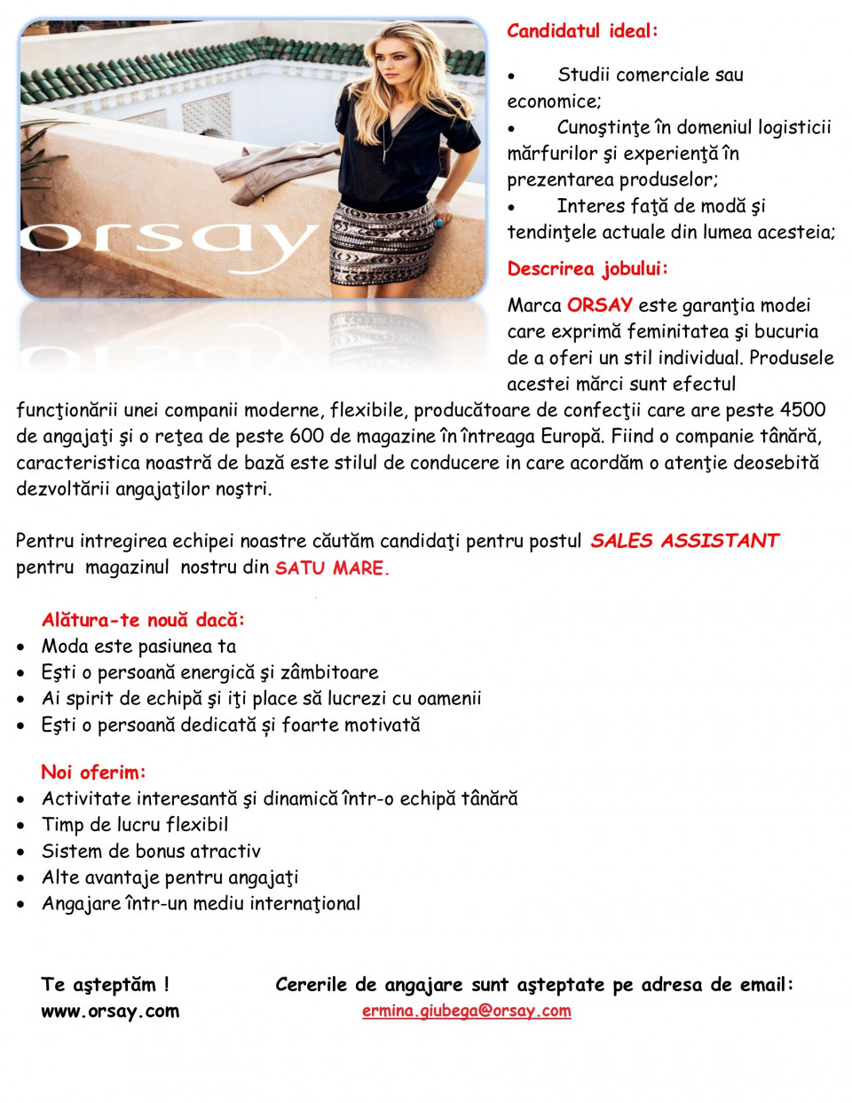 SALES ASSISTANT - SATU MARE