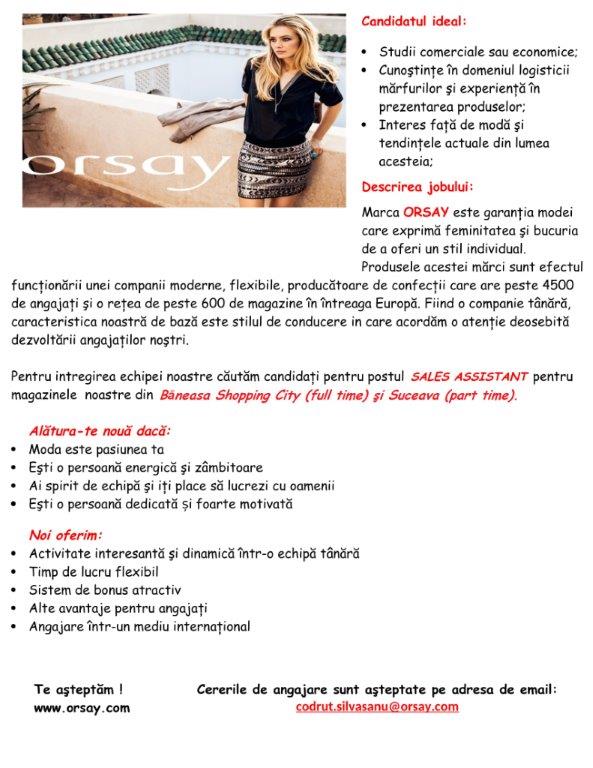 SALES ASSISTANT - BUCURESTI & SUCEAVA