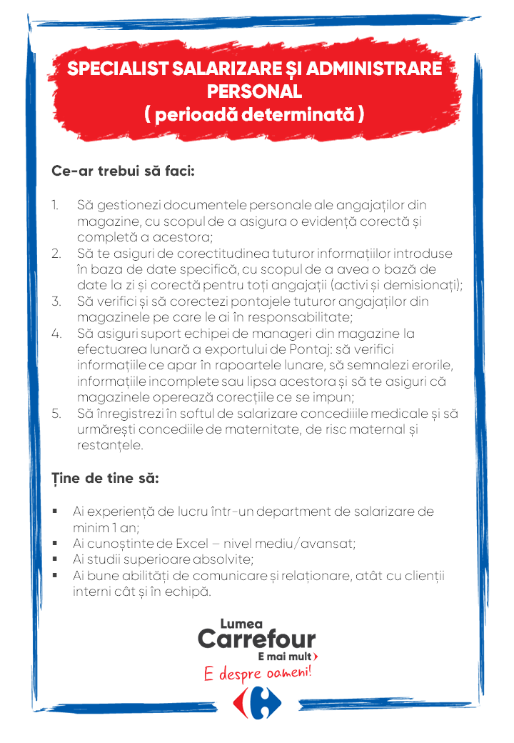 Specialist Salarizare și Administrare Personal la Carrefour
