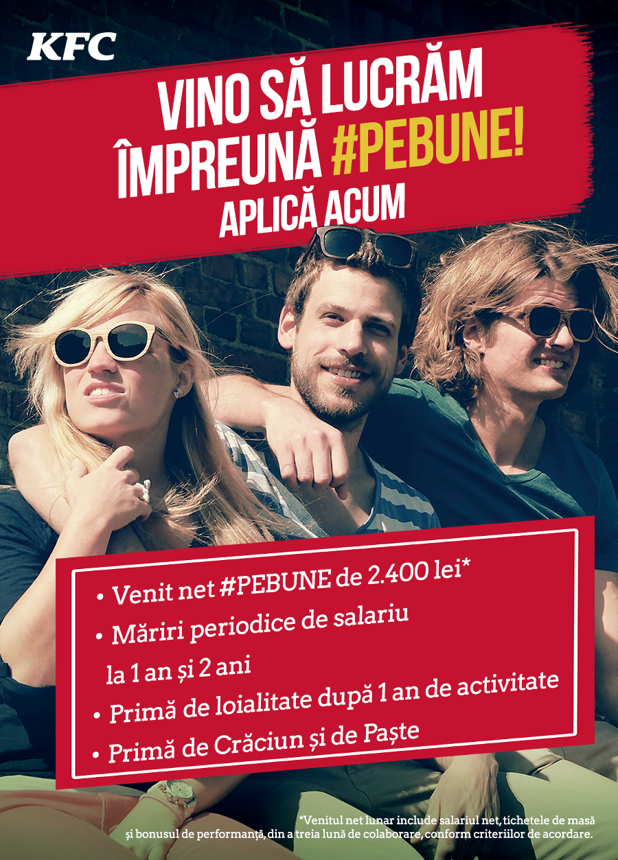 Cautam casieri si lucratori in bucatarie #pebune! Hai la KFC!