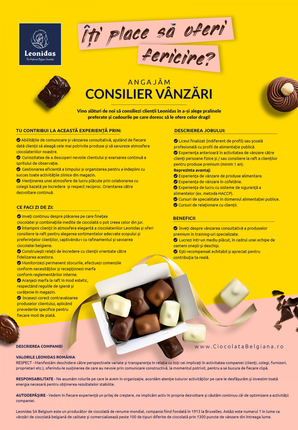 Consilier Vanzari - Ciocolaterie Leonidas