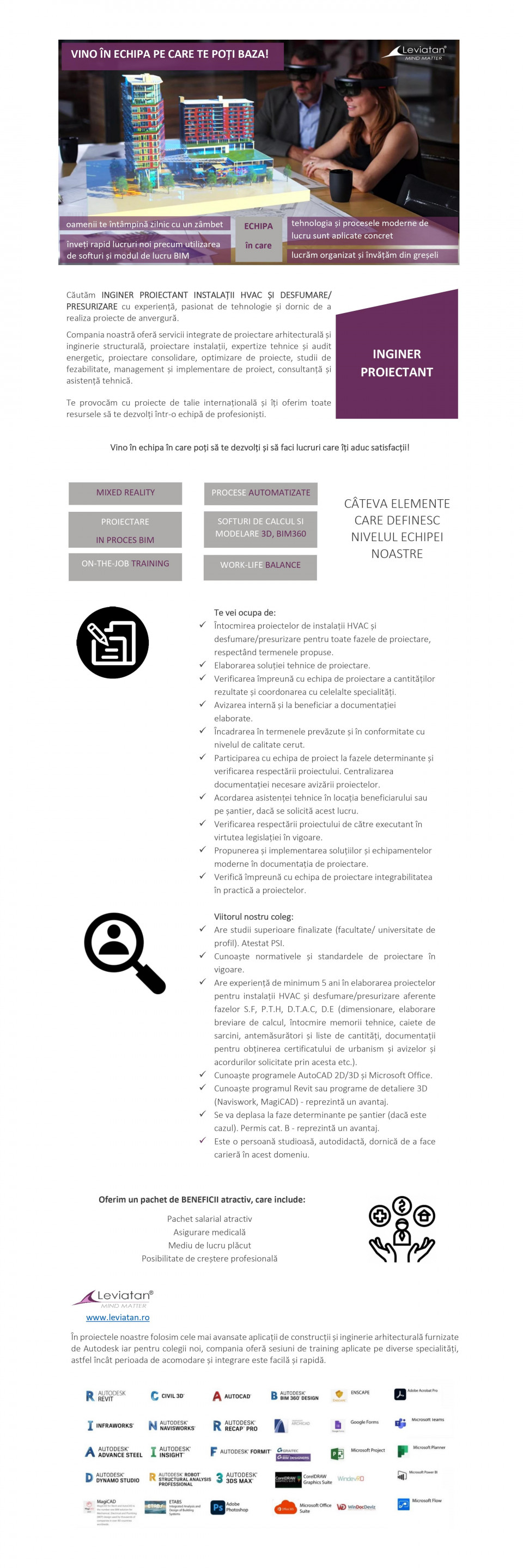 INGINER PROIECTANT INSTALAȚII HVAC ȘI DESFUMARE/ PRESURIZARE