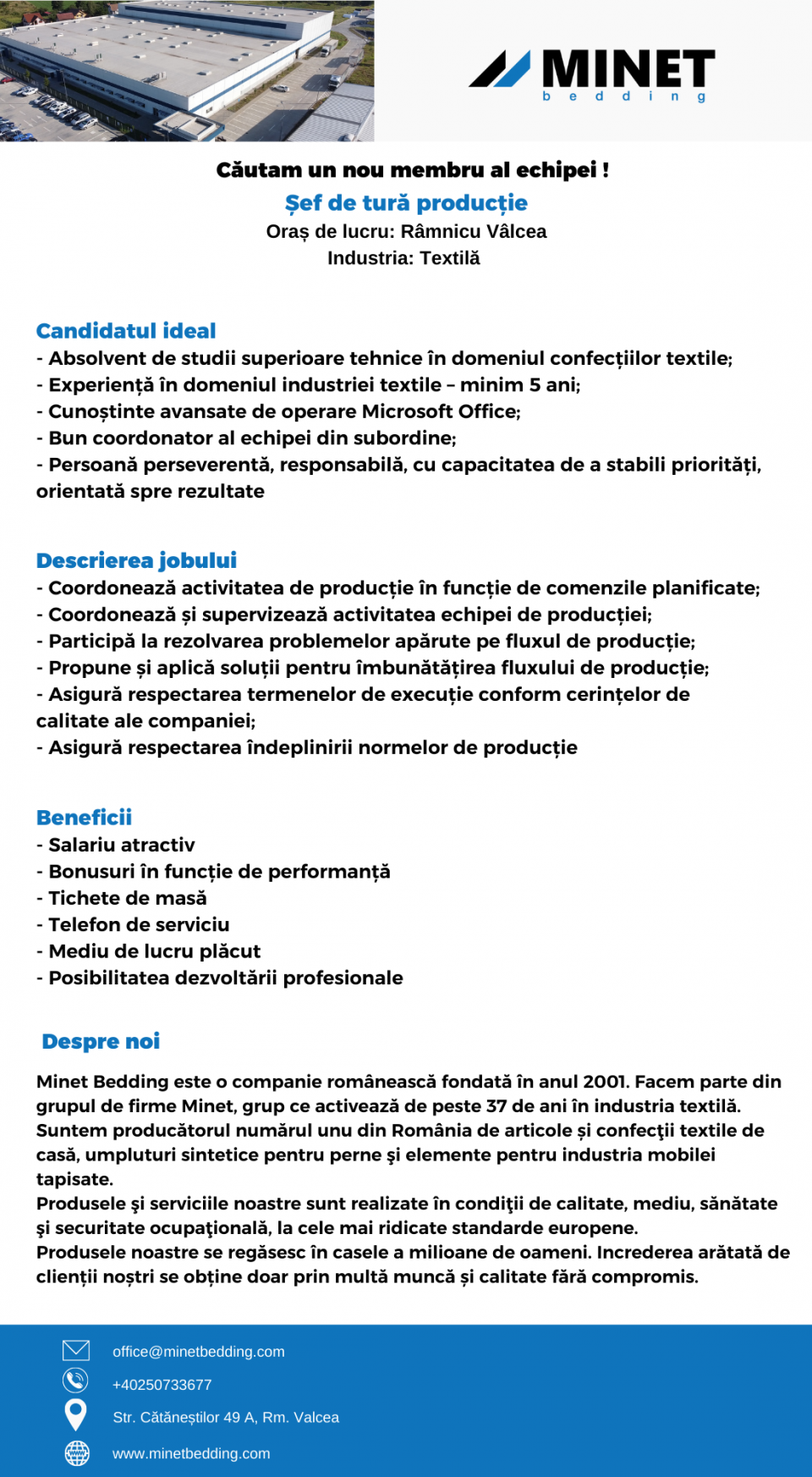 Sef de tura productie - industrie textila