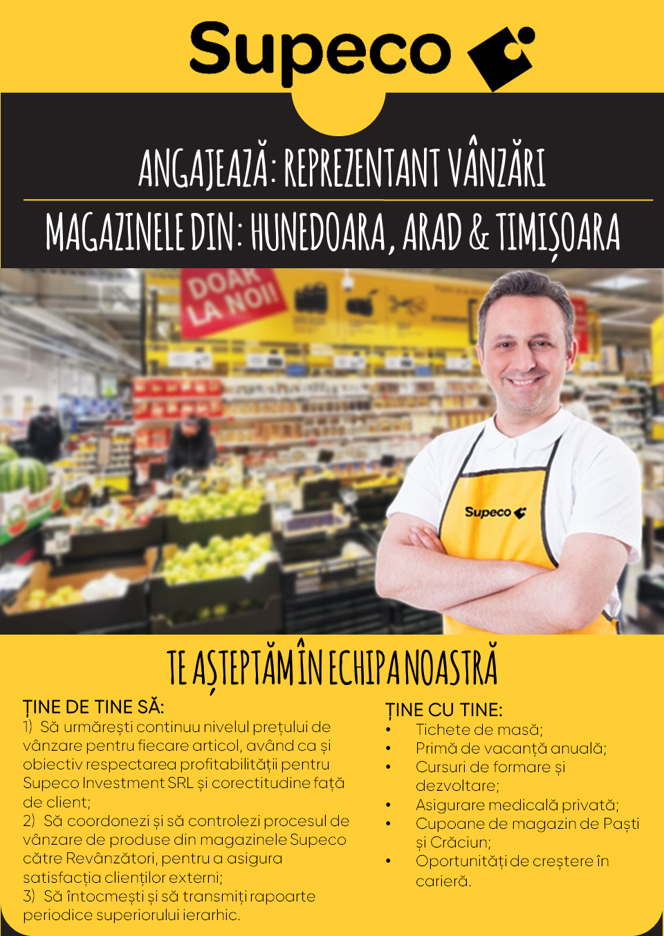 Reprezentant Vânzări Supeco Hunedoara, Arad, Timisoara