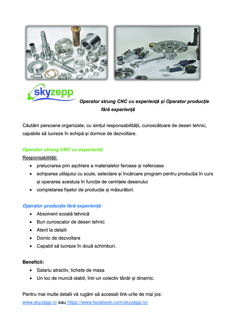 Operator strung CNC cu exp si Operator producție fără exp