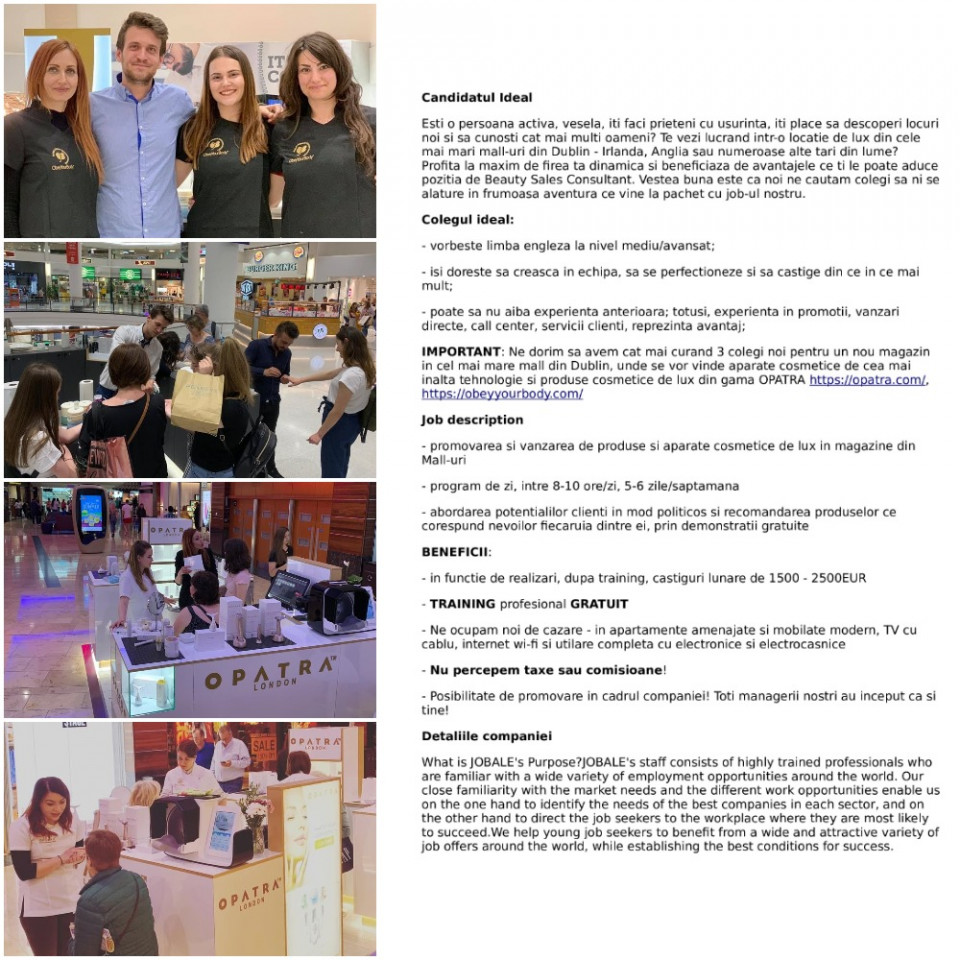 Consultant Vanzari -STRAINATATE- DUBLIN, VIENA, PARIS, DUBAI