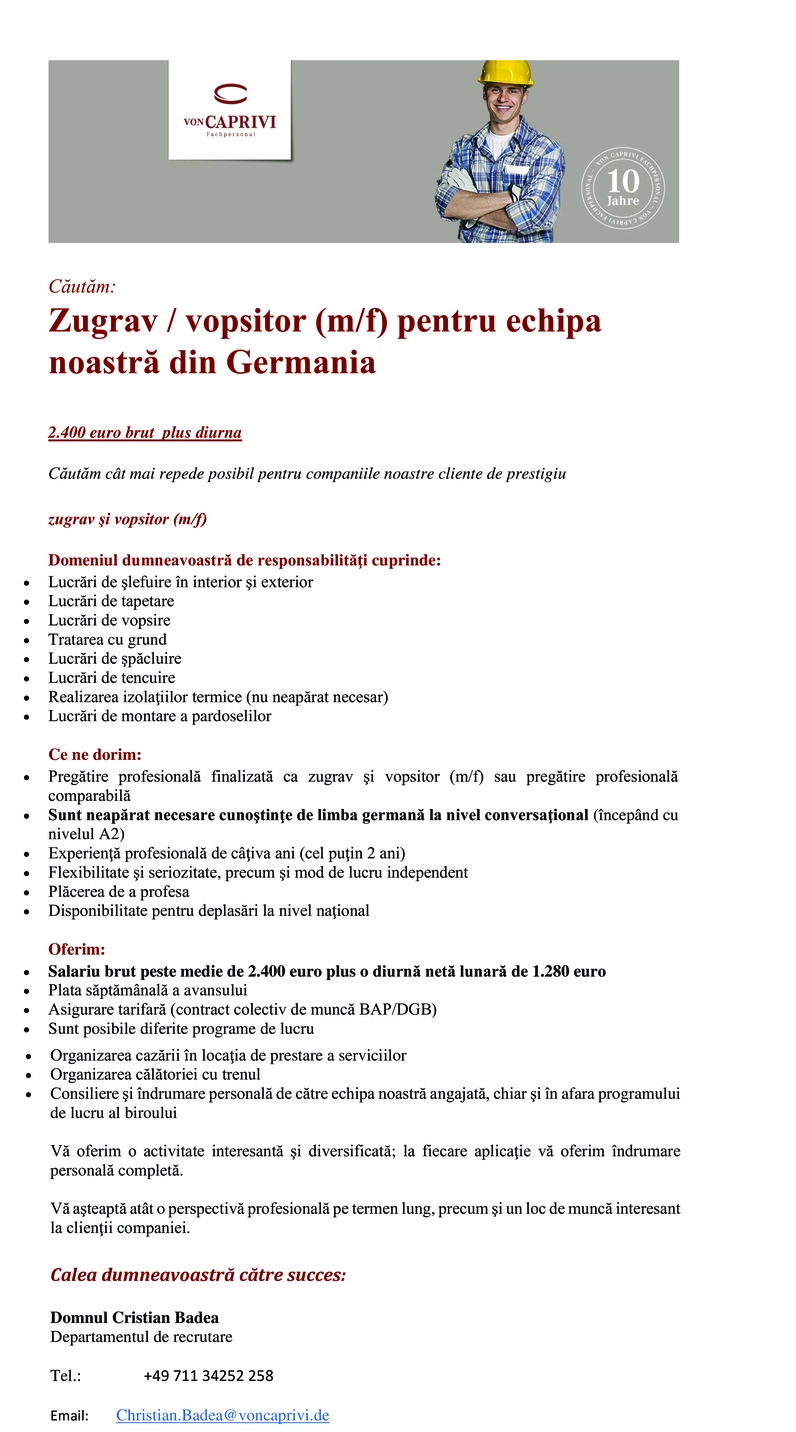 Zugrav / vopsitor (m/f)