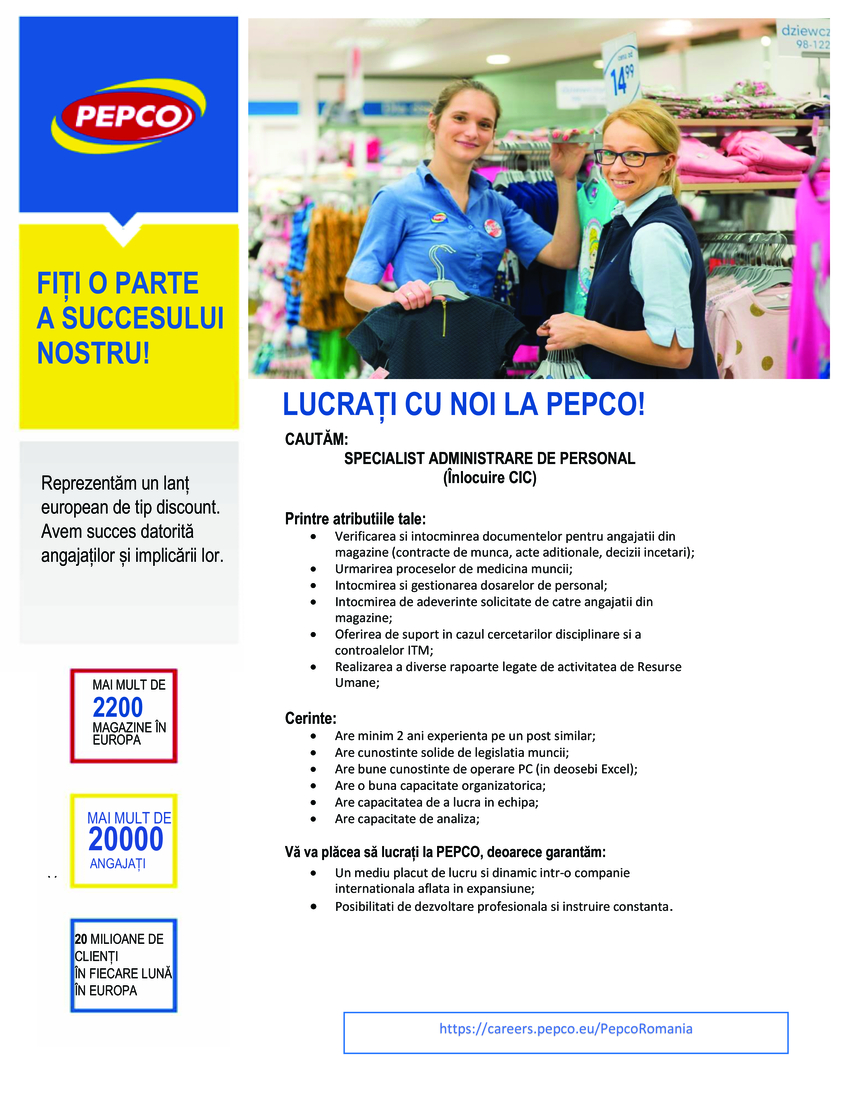 Specialist administrare de personal - Inlocuire CIC