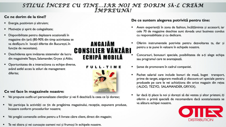 Consilier vanzari - echipa mobila