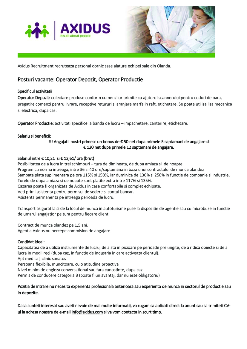 Operator Depozit / Operator productie