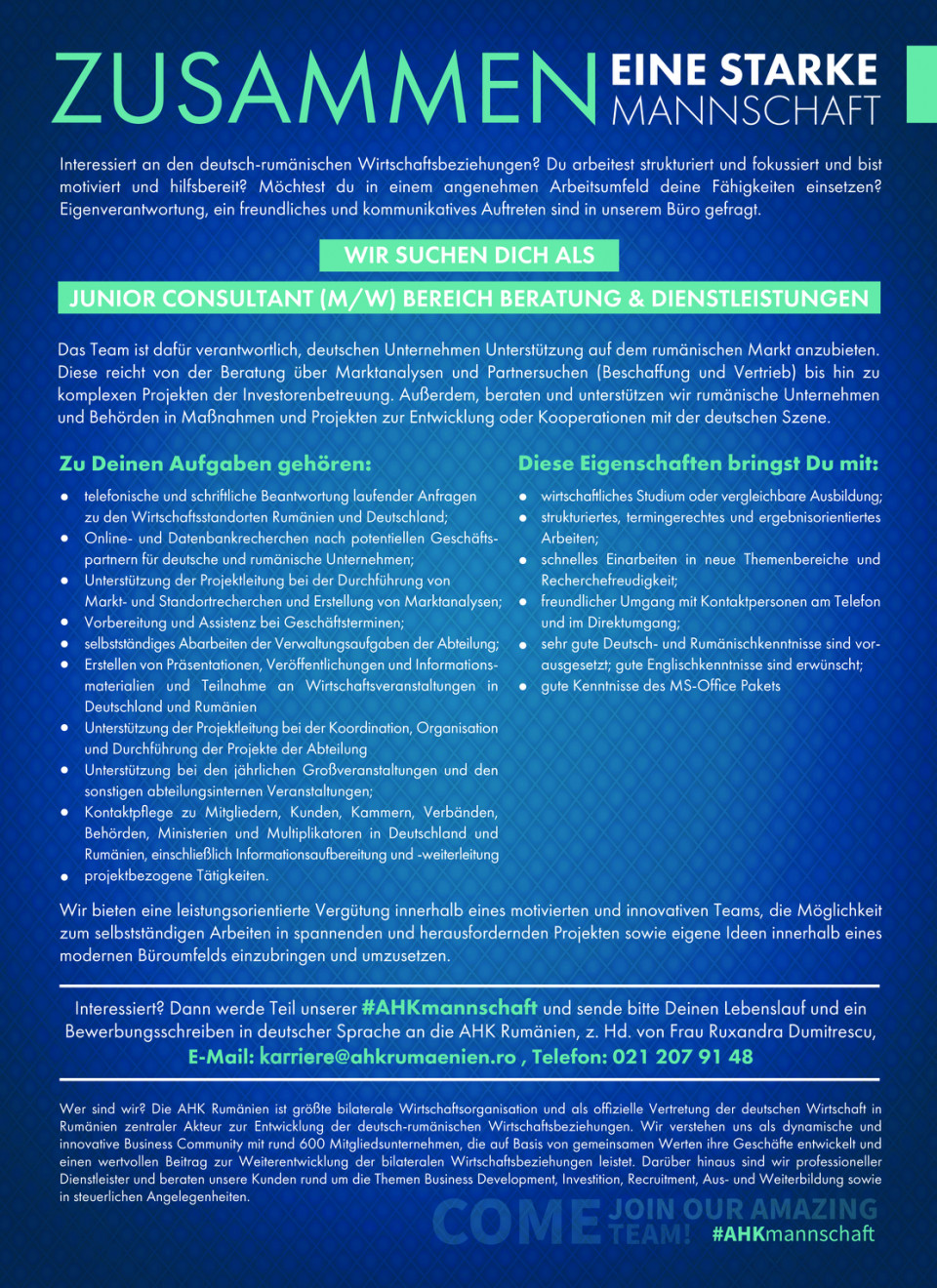 JUNIOR CONSULTANT (M/W) BEREICH BERATUNG & DIENSTLEISTUNGEN