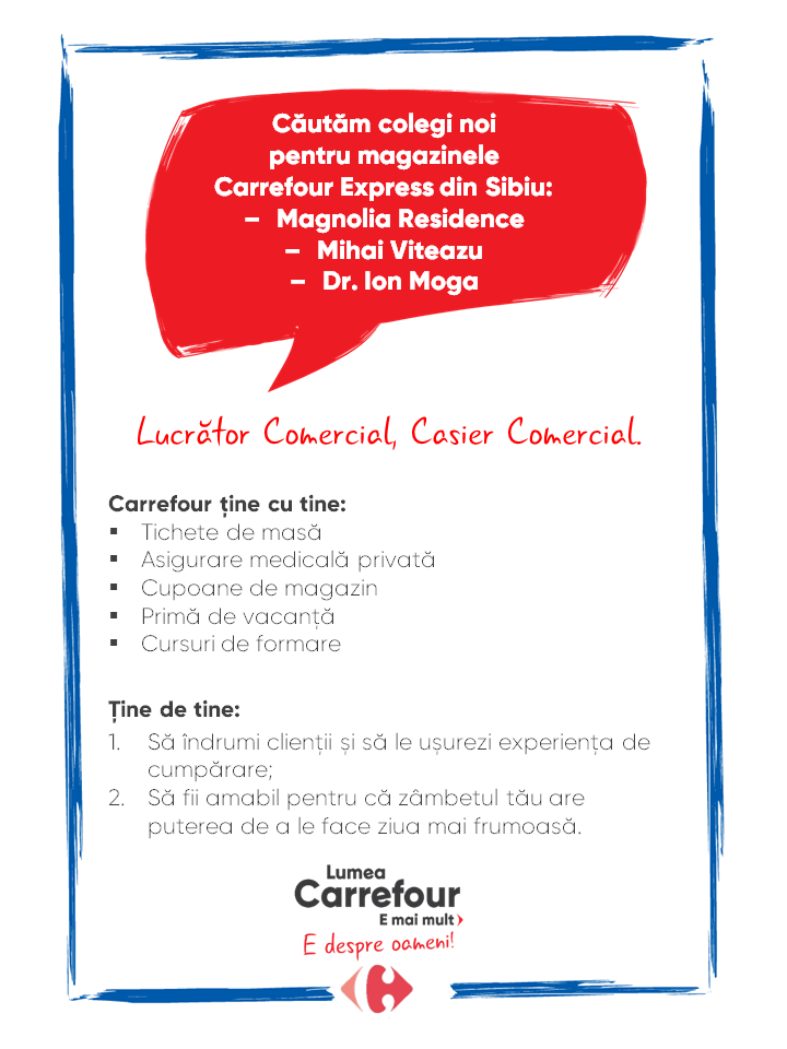 Căutăm colegi noi pentru magazinele Carrefour Express Sibiu