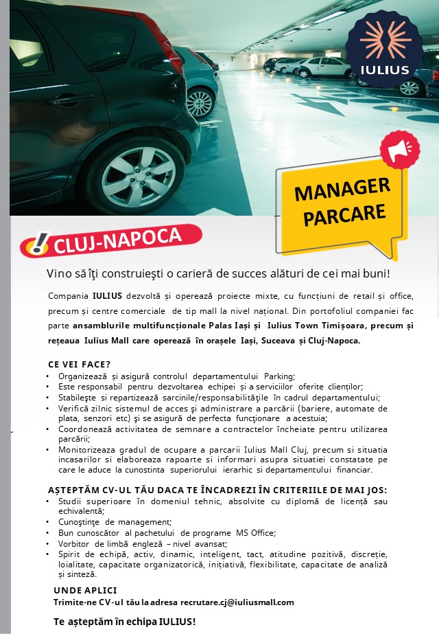 Manager Parcare- Iulius Mall Cluj-Napoca