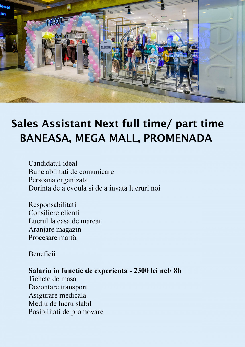 Sales Assistant Next - Baneasa, Mega Mall, Promenada