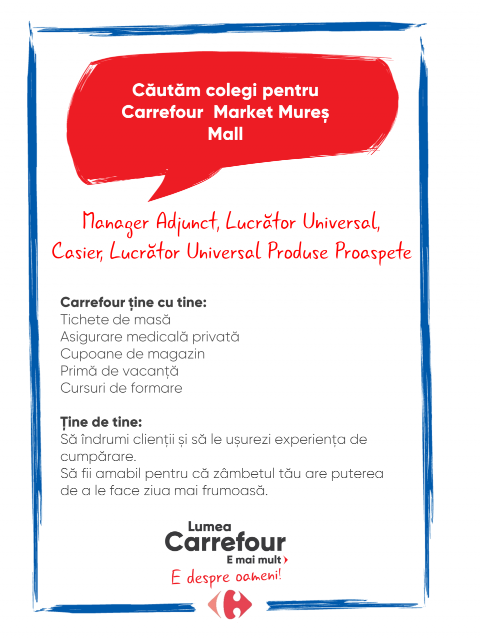 Căutăm colegi pentru Carrefour Market Mureș Mall