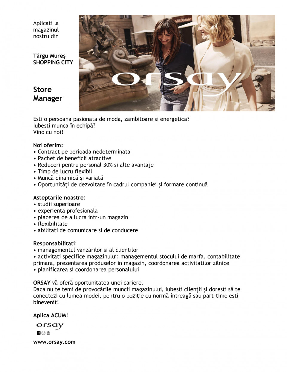 STORE MANAGER - TARGU MURES SHOPPING CITY