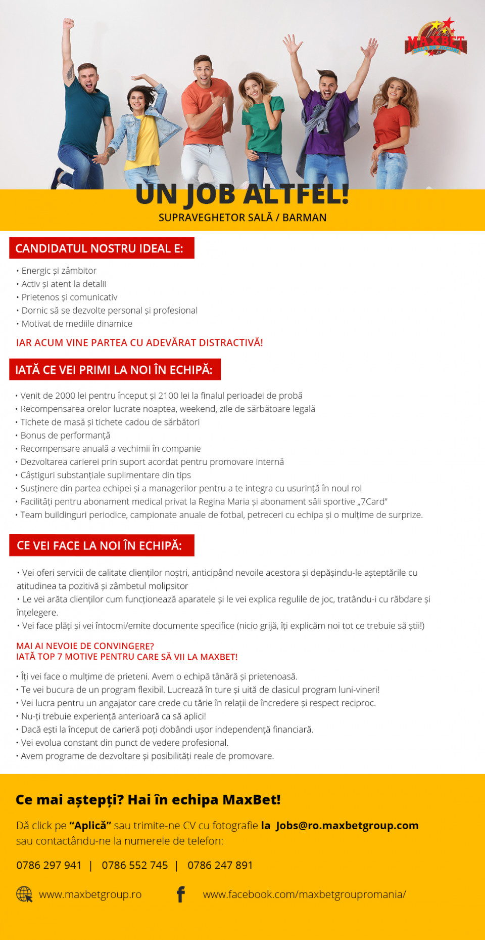 Operator sala de jocuri, Barman – Venit lunar de la 2000-2100 lei net
