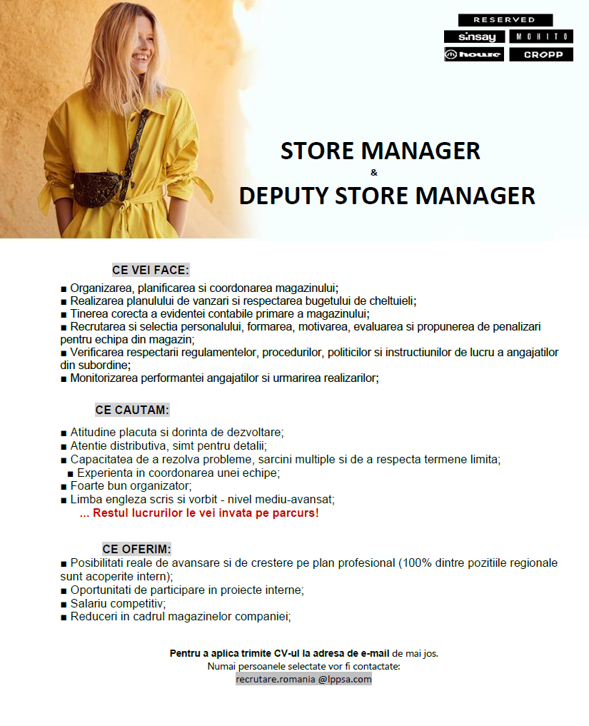 Manager magazin si Asistent manager magazin SINSAY