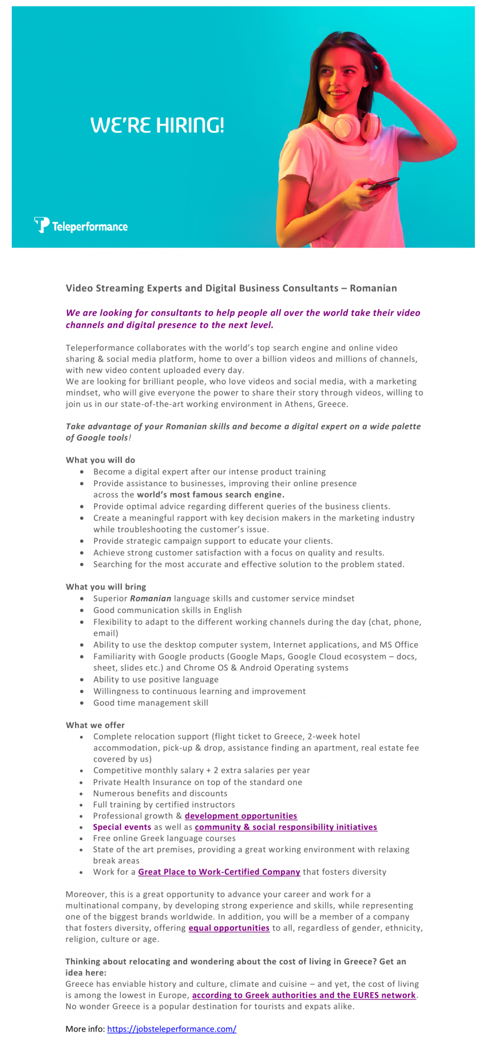 Video Streaming Experts and Digital Business Consultants – Romanian place of work - Greece
