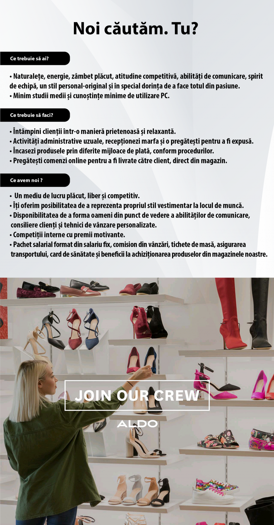 Consilier Vanzari ALDO Baneasa Mall - full time
