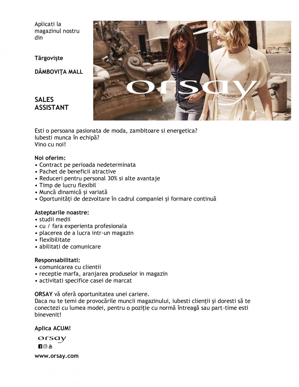 SALES ASSISTANT - TARGOVISTE DAMBOVITA MALL
