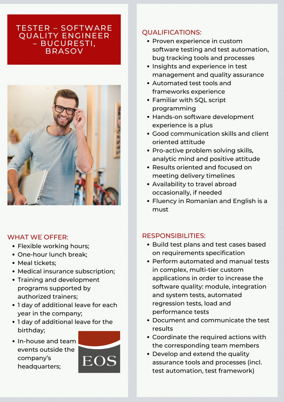 TESTER – Software Quality Engineer – Bucuresti, Brasov