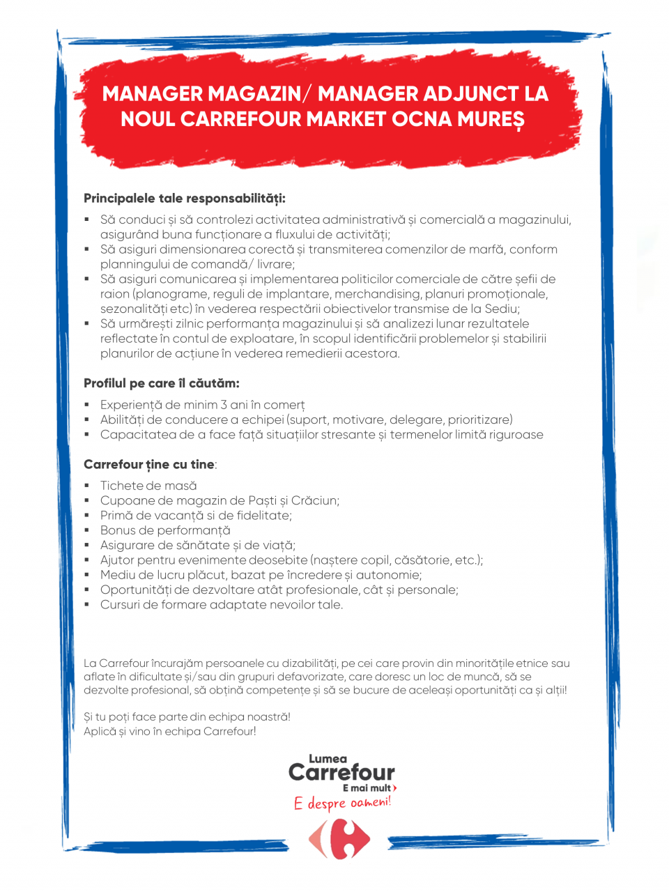 Manager Magazin si Manager Adjunct la Market Ocna Mures
