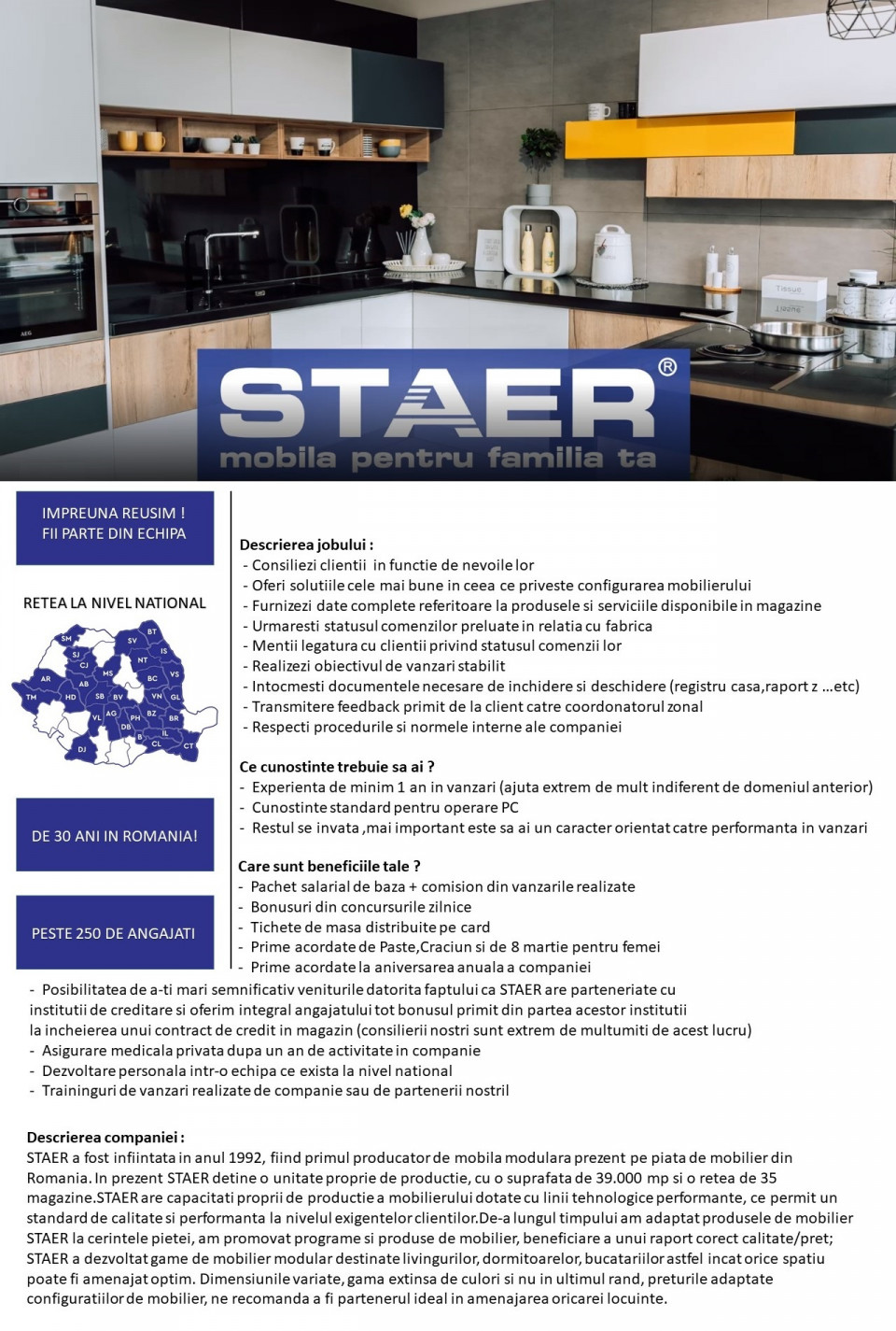 Consilier Vanzari mobila STAER