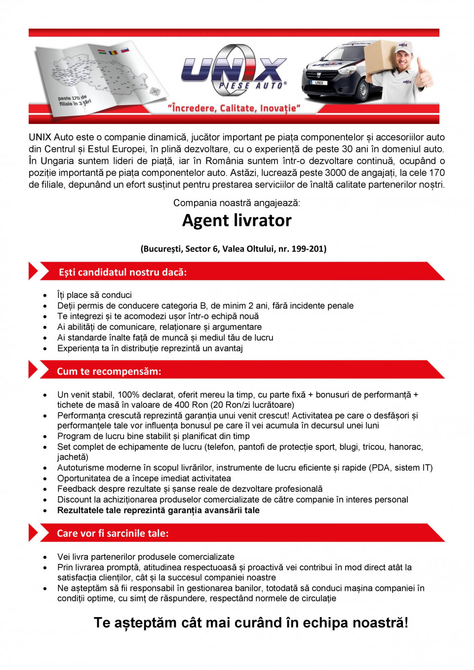 Agent livrator (Bucuresti – Sector 6)