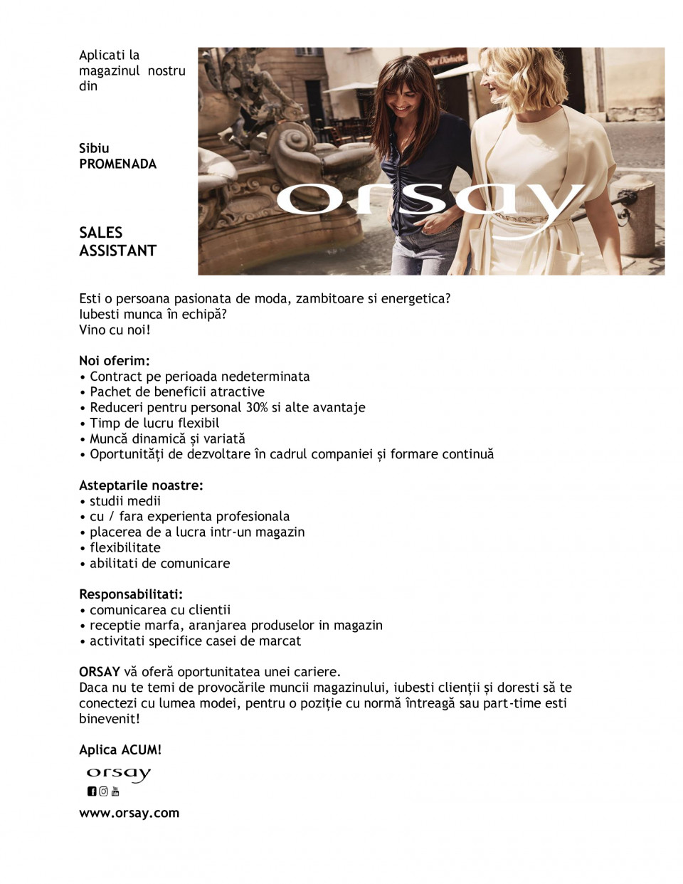 SALES ASSISTANT - SIBIU PROMENADA