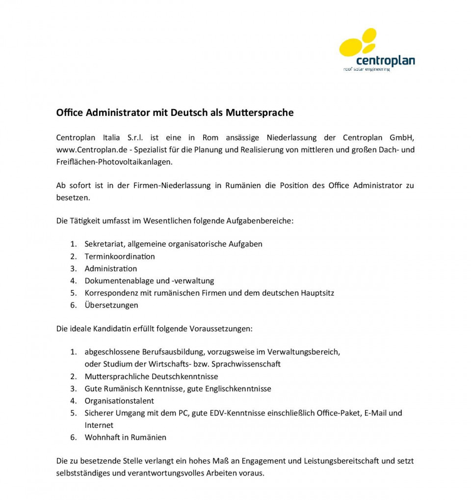 Office Administrator mit Deutsch als Muttersprache