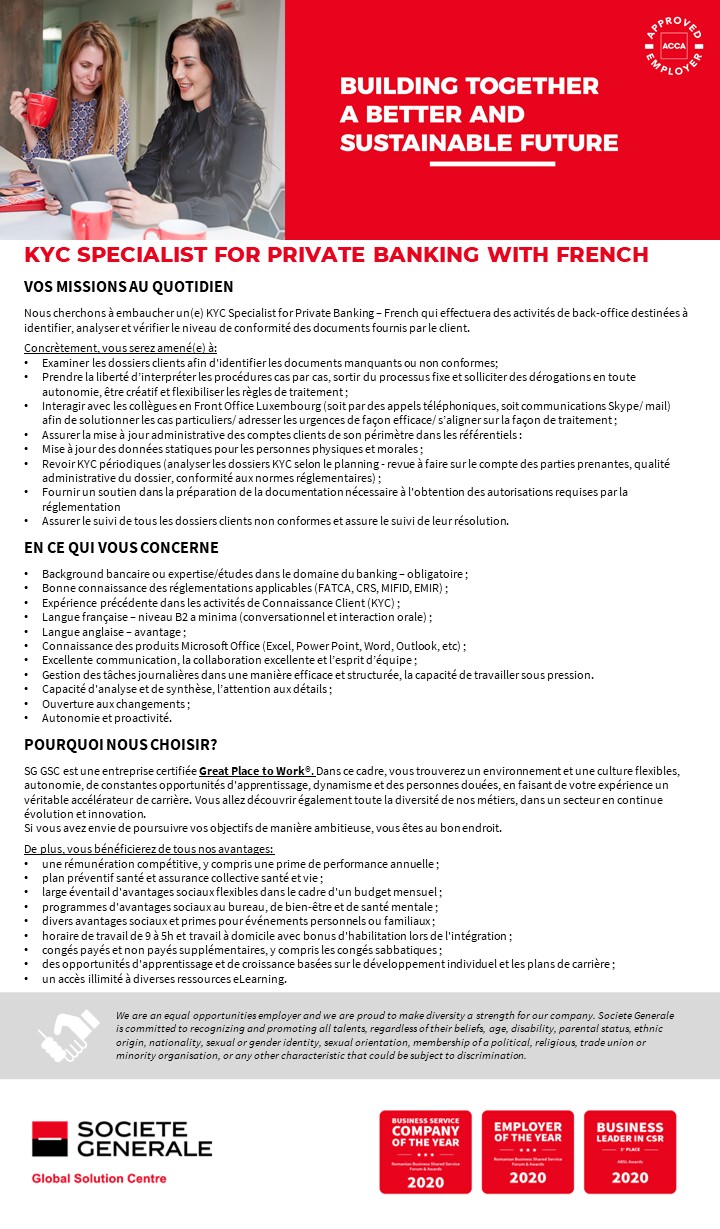 KYC Specialist for Private Banking with French
