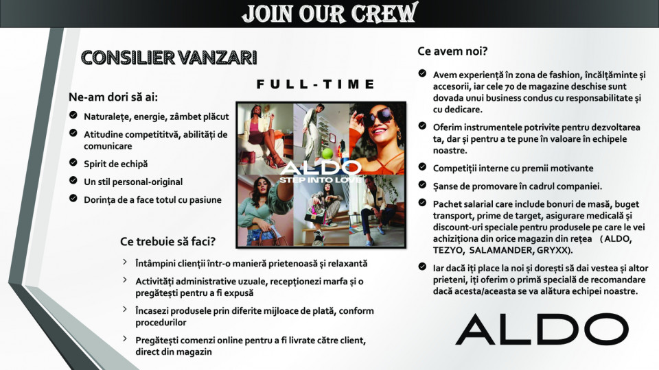Consilier vanzari - Aldo Mega Mall - full time