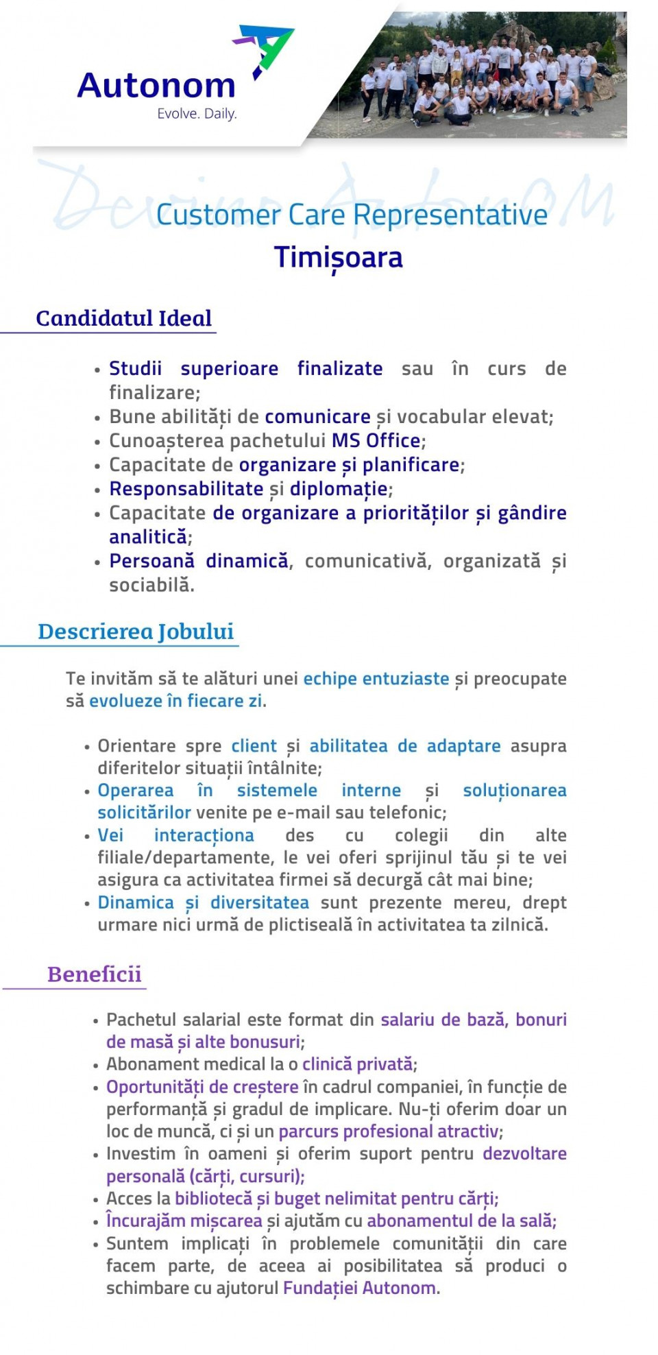 Customer Care Representative - Timișoara