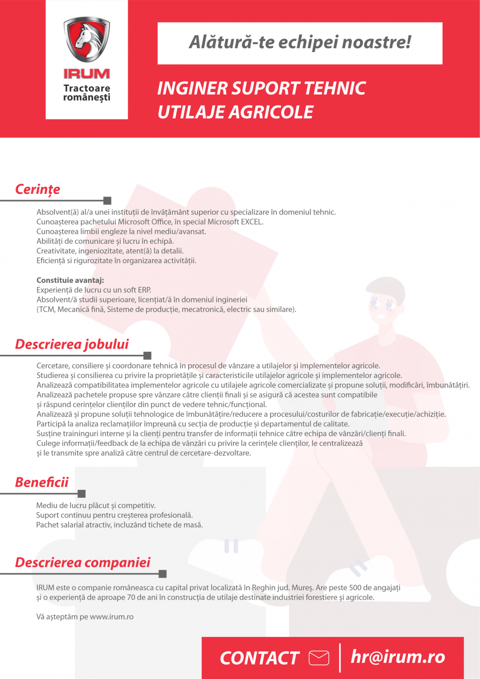 Inginer suport tehnic utilaje agricole