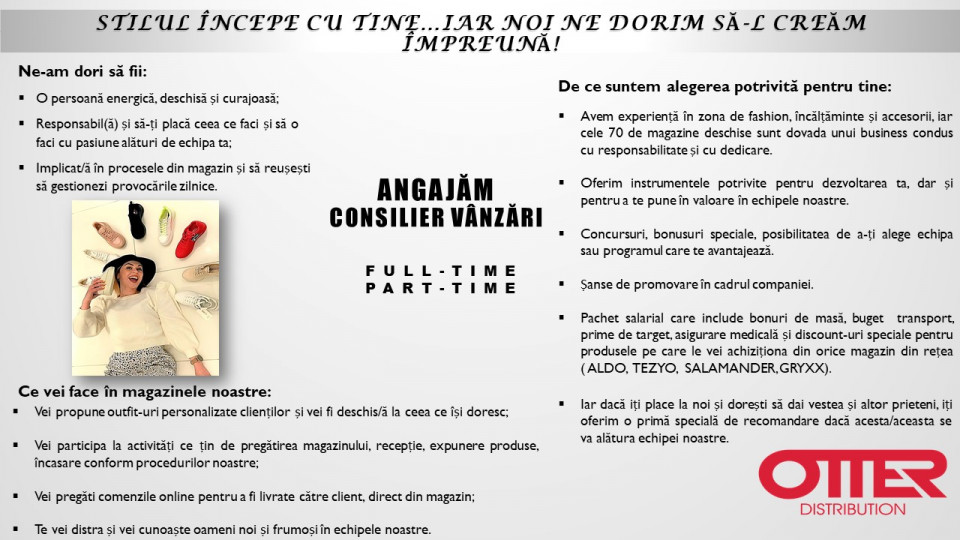 Consilier vanzari Tezyo/Salamander PITESTI - Full/Part Time