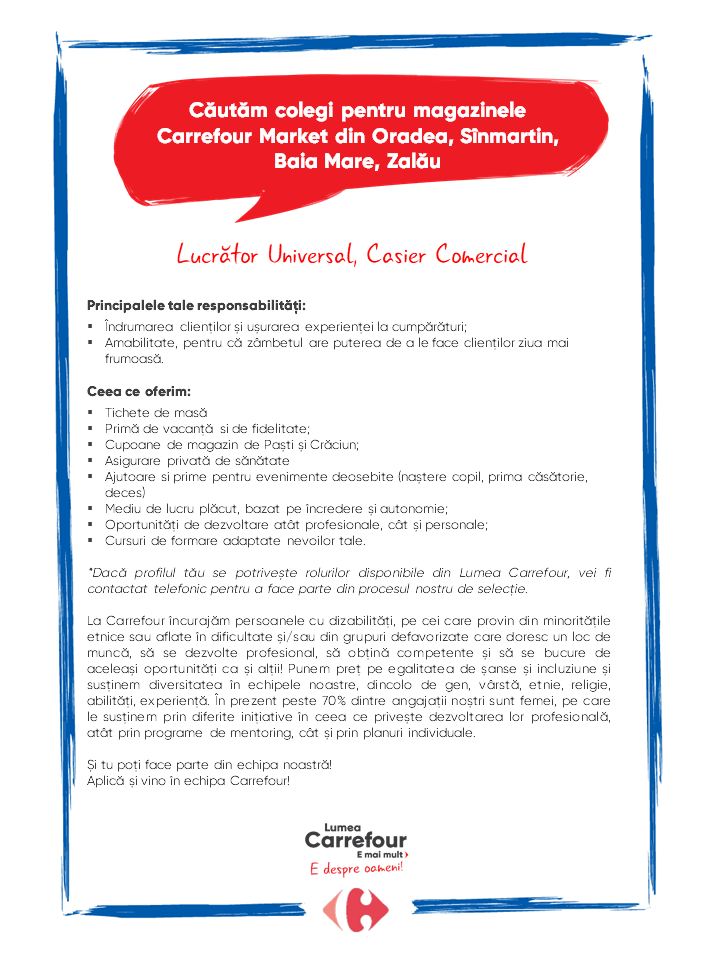 Cautam colegi pentru magazinele Carrefour Market