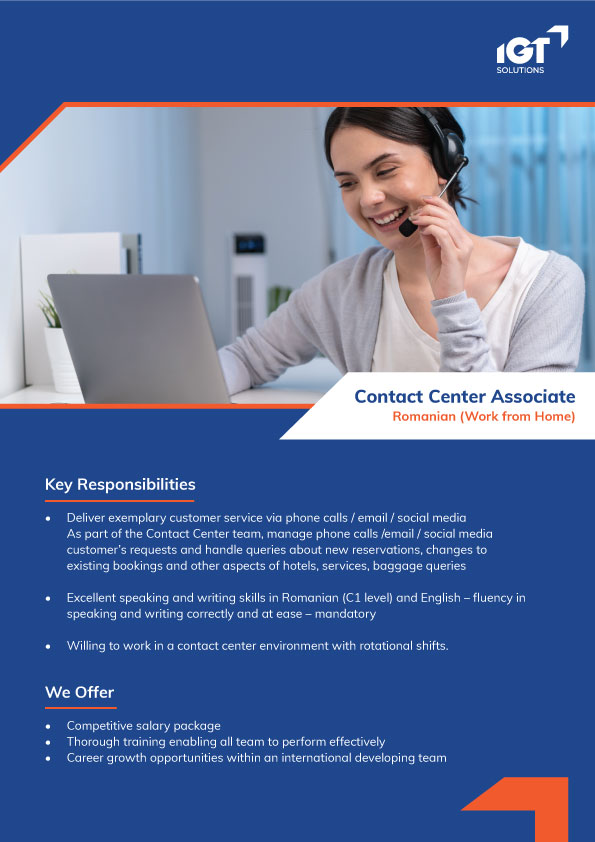 Contact Center Associate with Romanian– Work from Home