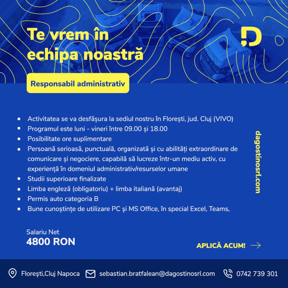 Responsabil Administrativ 4 800 LEI – Cluj Napoca