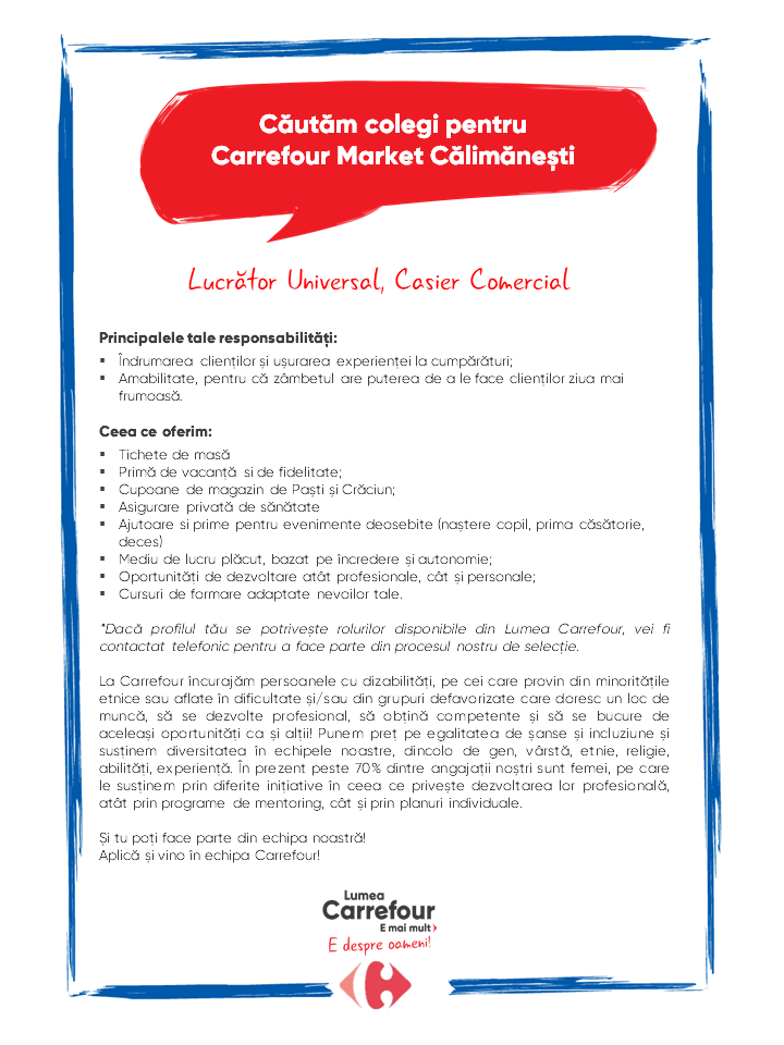 Carrefour Market Calimanesti angajeaza!