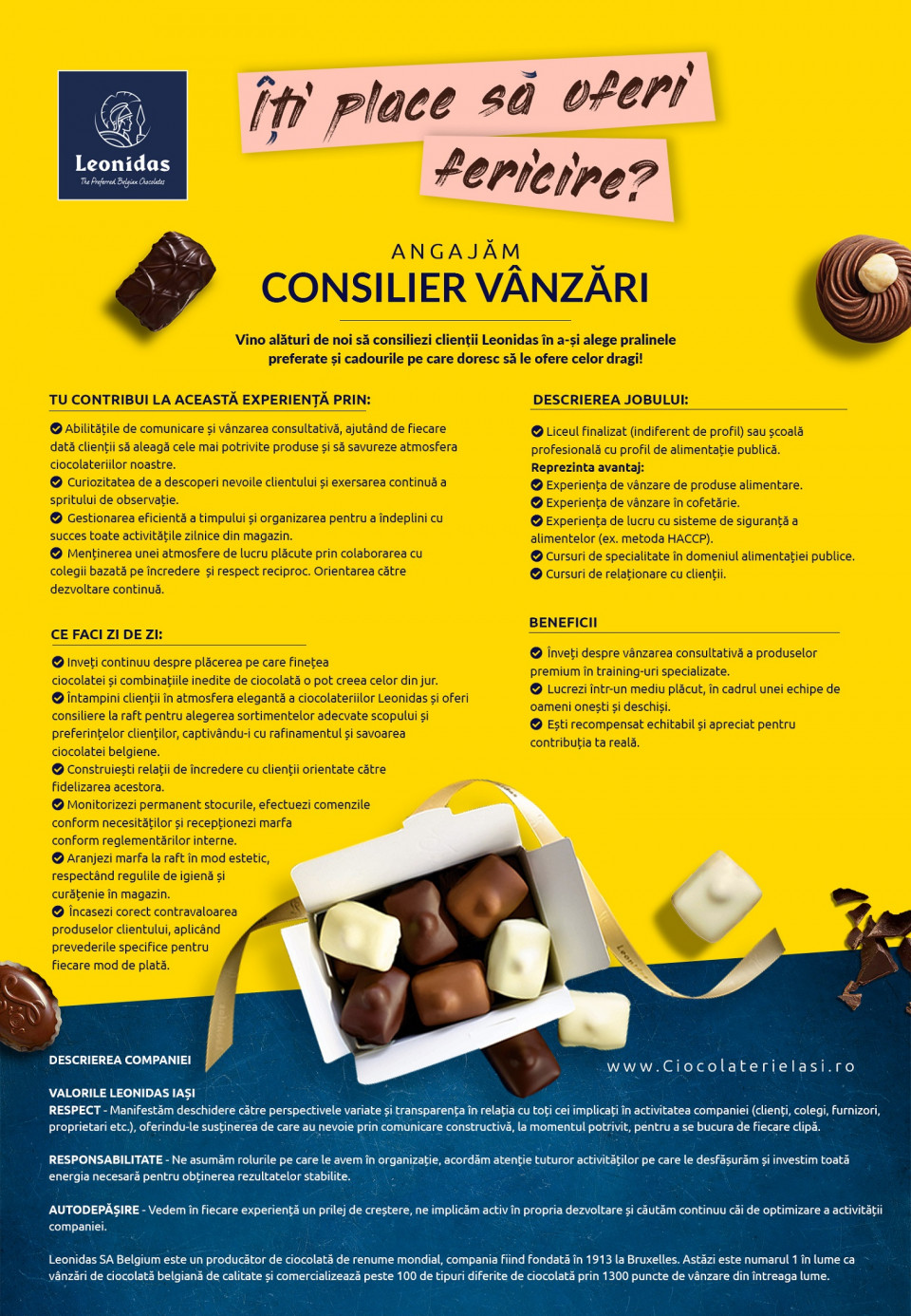 Consilier Vanzari - Ciocolaterie Leonidas