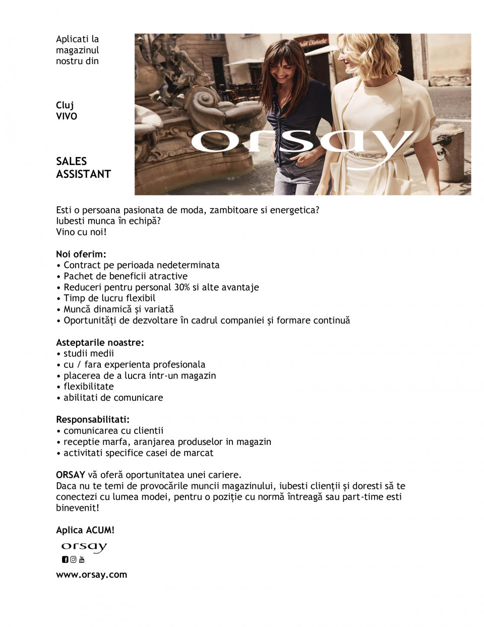 SALES ASSISTANT - CLUJ VIVO FLORESTI