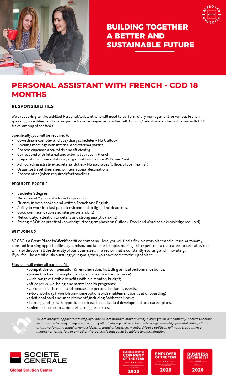 Personal Assistant with French - CDD 18 MONTHS