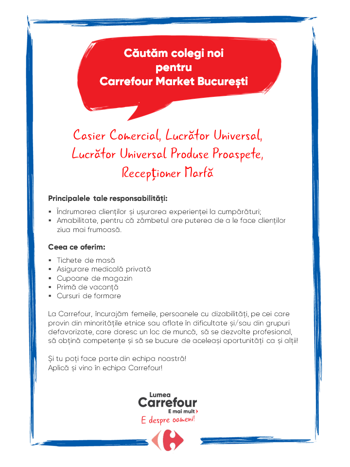 Cautam colegi noi pentru Carrefour Market Bucuresti