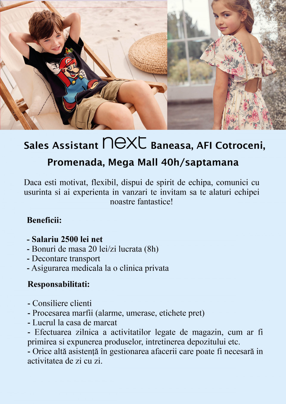 Sales assistant - Next Baneasa, AFI, Mega Mall, Promenada