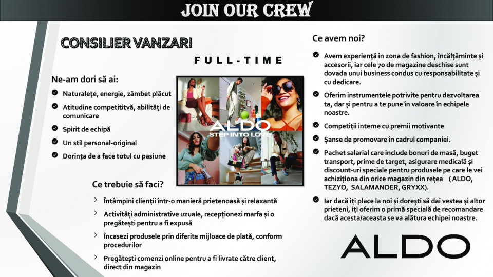 Consilier vanzari ALDO Constanta Vivo - PART TIME 6H
