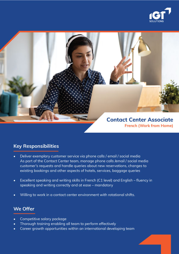 Contact Center Associate with French – Work from Home