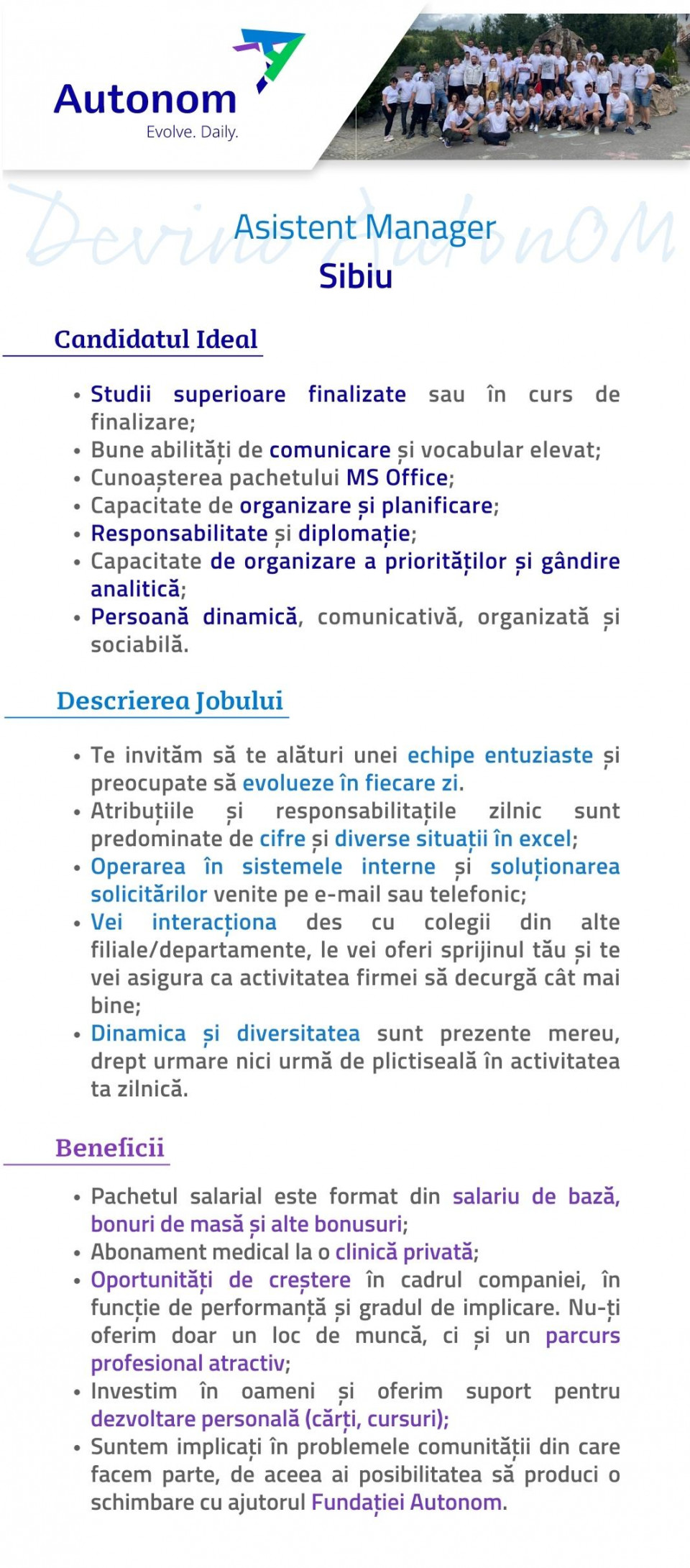 Asistent Manager - Sibiu